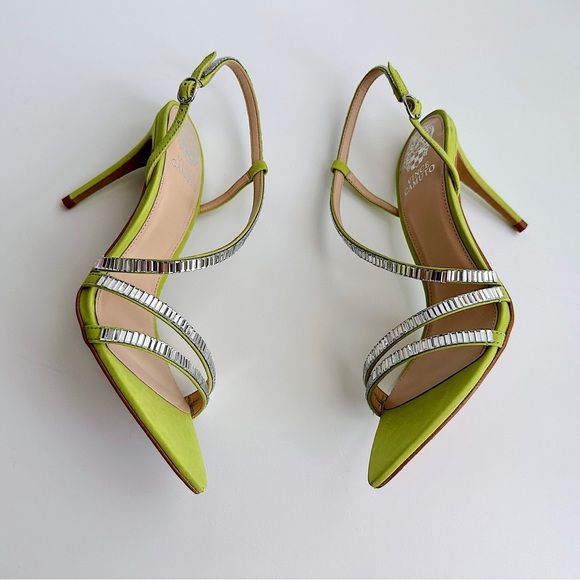 ✨New VINCE CAMUTO Antinie Suede Pointed Crystal Strappy Sandals Lime Green 7.5M - Picture 6 of 11
